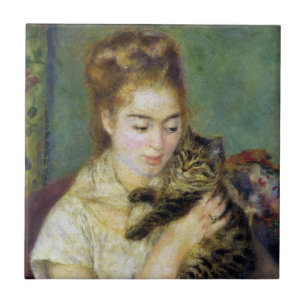Carreau En Céramique Fille avec le chat de Renoir