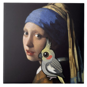 Carreau En Céramique Fille avec un Cockatiel de perle