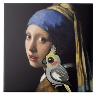 Carreau En Céramique Fille avec un Cockatiel de perle
