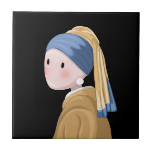 Carreau En Céramique Fille avec une boucle d'oreille de perle