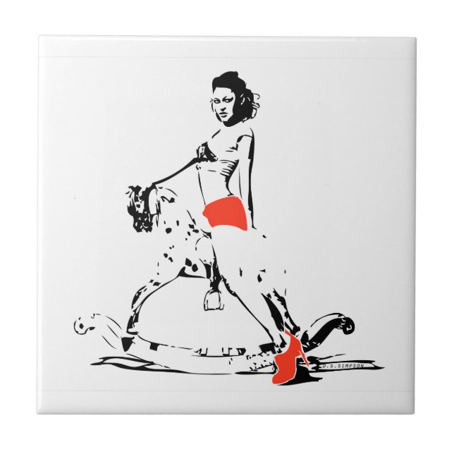 CARREAU EN CÉRAMIQUE FILLE DE CHEVAL DE BASCULAGE ! (Devant)