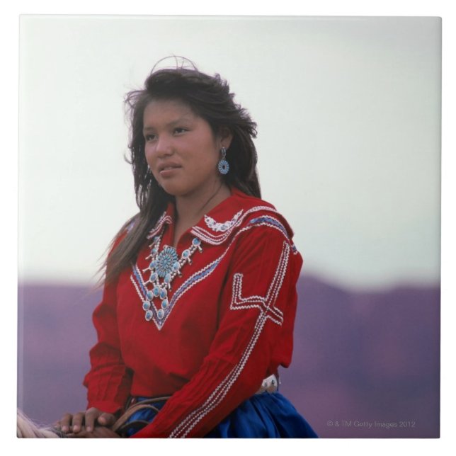 Carreau En Céramique Fille de Navajo à cheval (Devant)