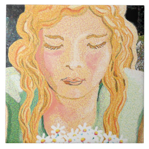 Carreau En Céramique fille et marguerites