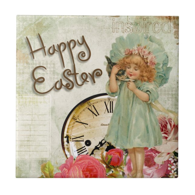 Carreau En Céramique fille pâques heureuse (Devant)