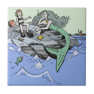 Carreau En Céramique Fille sirène Été Plage Amitié Fantaisiste