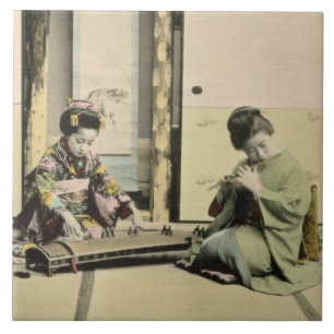 Carreau En Céramique Filles japonaises jouant la cannelure, le "koto"