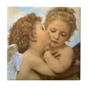 Carreau En Céramique First Kiss (détail d'ange) par Bouguereau