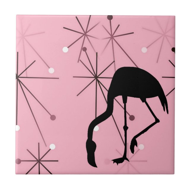 Carreau En Céramique Flamant rose MidCentury moderne Starburst atomique (Devant)