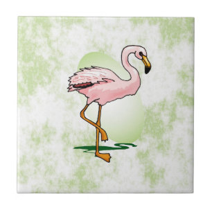 Carreau En Céramique Flamant rose rose sur pâle - arrière - plan vert