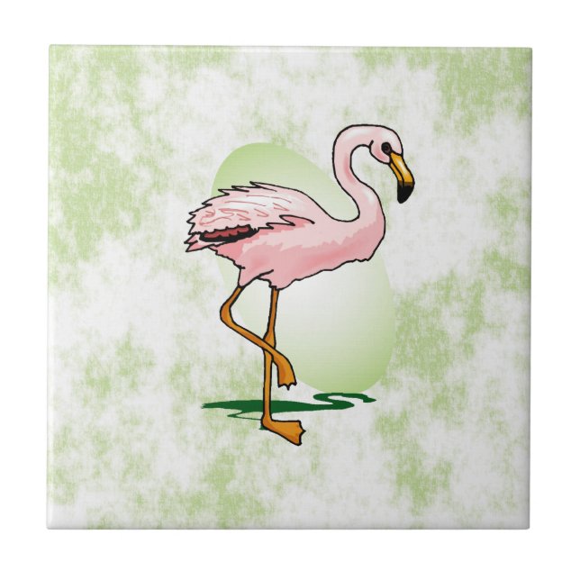 Carreau En Céramique Flamant rose rose sur pâle - arrière - plan vert (Devant)