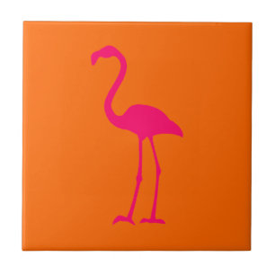 Carreau En Céramique Flamant rose rose vif sur orange
