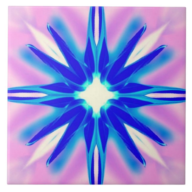 Carreau En Céramique fleur bleue sur tuile rose (Devant)
