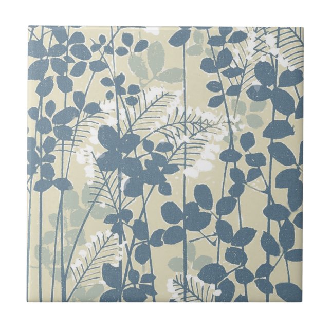Carreau En Céramique Fleur de feuille bleue asiatique japonaise (Devant)