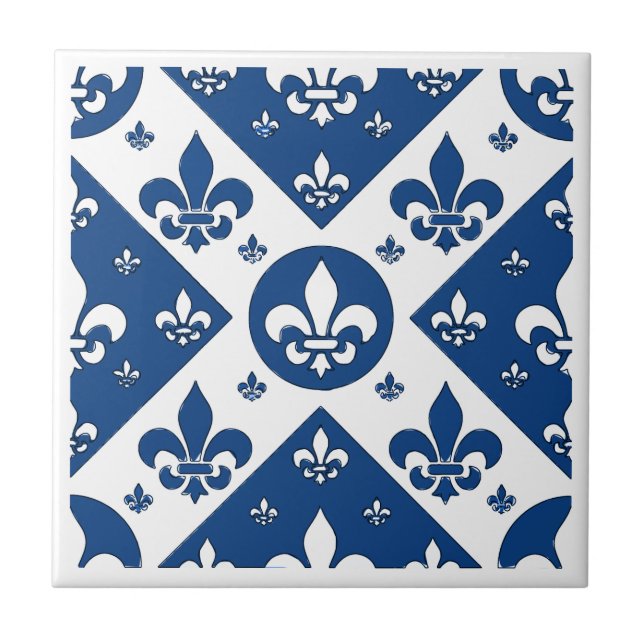 Carreau En Céramique Fleur De Lis Bleu (Devant)