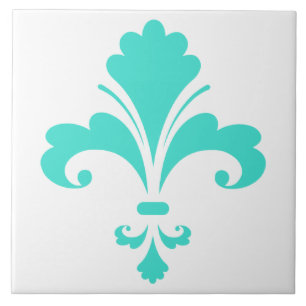 Carreau En Céramique Fleur de lis bleu turquoise