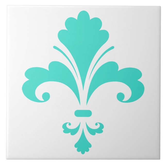 Carreau En Céramique Fleur de lis bleu turquoise (Devant)