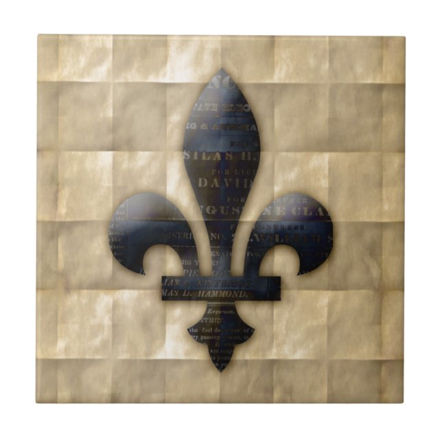 Carreau En Céramique Fleur de Lis Bronze Tan (Devant)