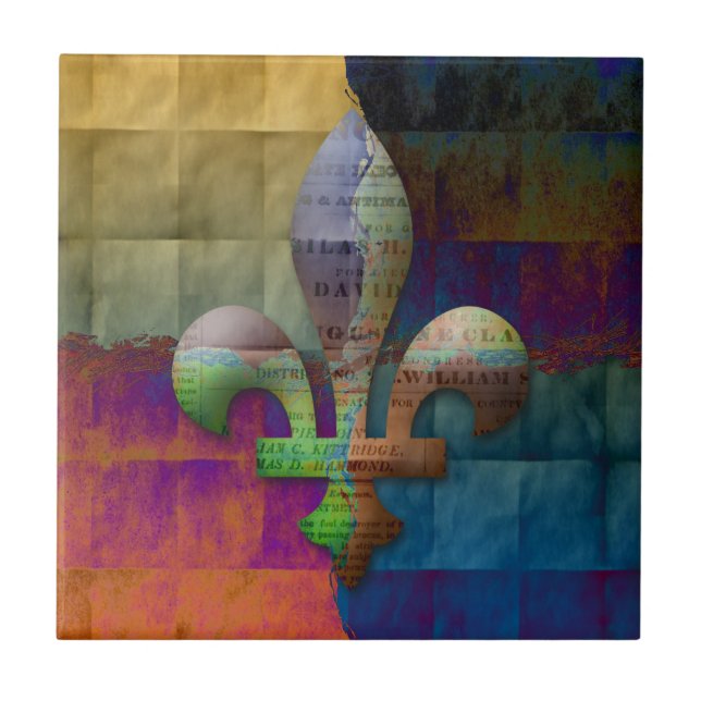 Carreau En Céramique Fleur de Lis dans des tons de bijou (Devant)