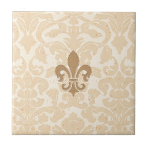 Carreau En Céramique Fleur de Lis sur la damassé beige