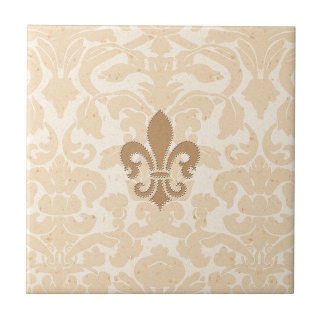 Carreau En Céramique Fleur de Lis sur la damassé beige (Devant)