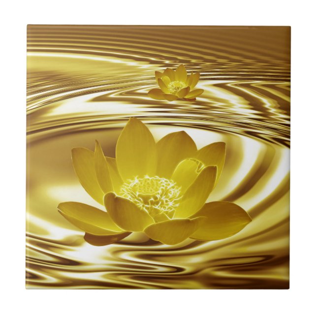 Carreau En Céramique Fleur de lotus dorées (Devant)