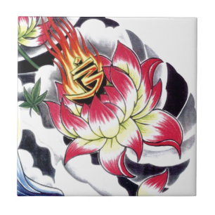 Carreau En Céramique Fleur de Lotus japonais style tatouage
