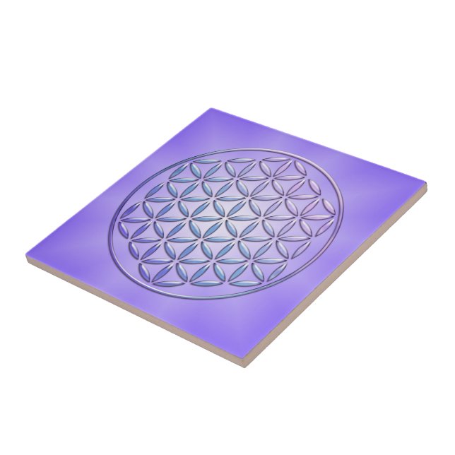 Carreau En Céramique Fleur de vie / Blume des Lebens - timbre violet (Côté)