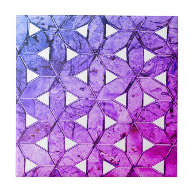 Carreau En Céramique Fleur de vie rose bleu, géométrie effrayée (Devant)