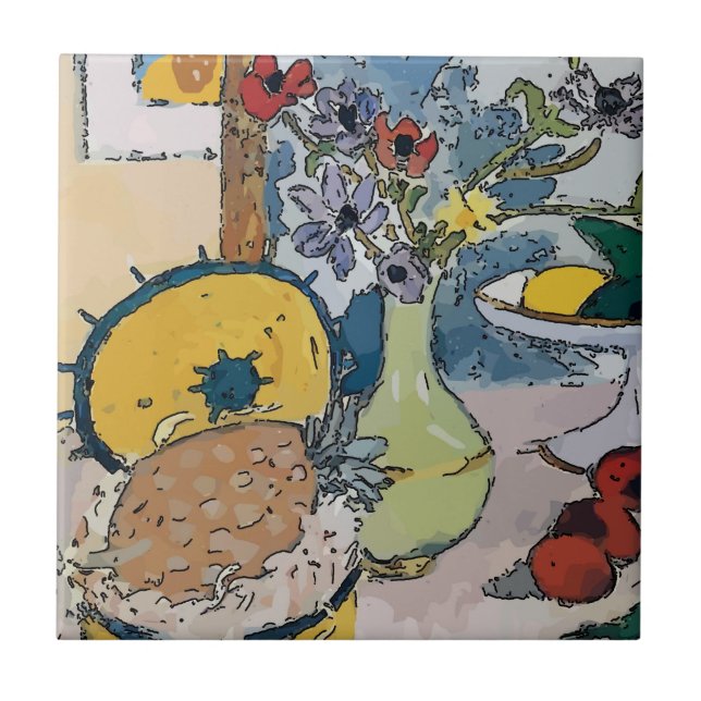 Carreau En Céramique Fleurs à ananas, après Matisse (Devant)
