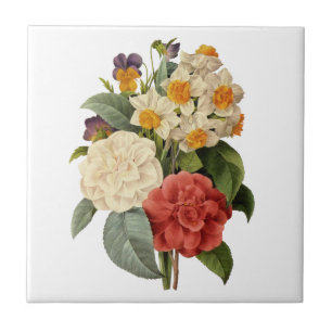 Carreau En Céramique Fleurs anciennes, camélias et narcisses, Redoute