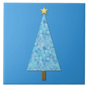 Carreau En Céramique Fleurs bleues sur un sapin de Noël moderne