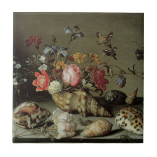 Carreau En Céramique Fleurs, coquilles et insectes Balthasar van der As
