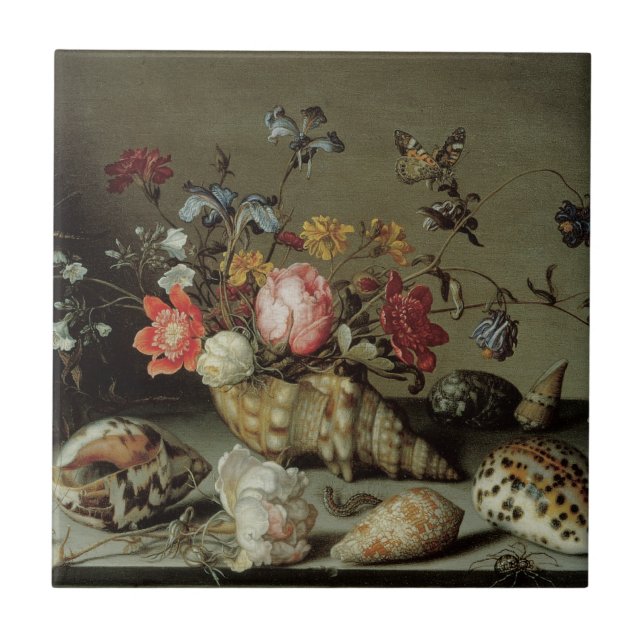 Carreau En Céramique Fleurs, coquilles et insectes Balthasar van der As (Devant)