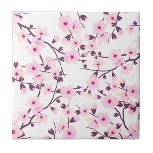 Carreau En Céramique Fleurs de cerisier rose et blanc