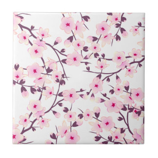 Carreau En Céramique Fleurs de cerisier rose et blanc