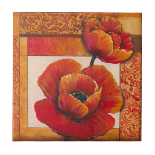 Carreau En Céramique Fleurs de pavot sur l'arrière - plan bronzage et