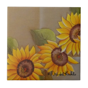 Carreau En Céramique Fleurs de soleil peintes par Frida Kahlo