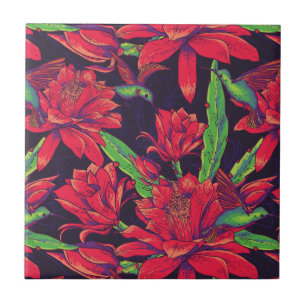 Carreau En Céramique Fleurs et colibris