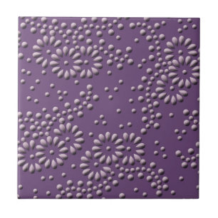 Carreau En Céramique Fleurs et points violets motif japonais