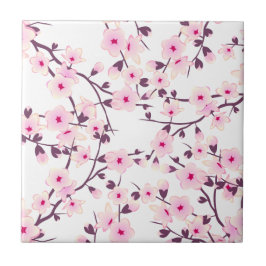 Carreau En Céramique Fleurs florales de cerisier rose blanc
