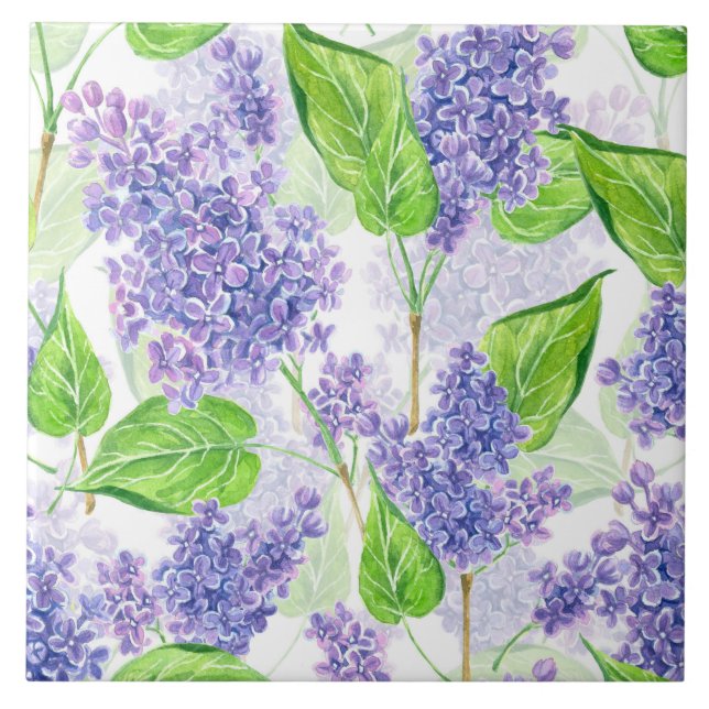 Carreau En Céramique Fleurs lilas aquarelles (Devant)