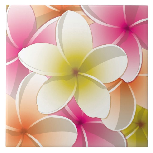 Carreau En Céramique Fleurs lumineuses de Plumeria de Frangipani/ (Devant)