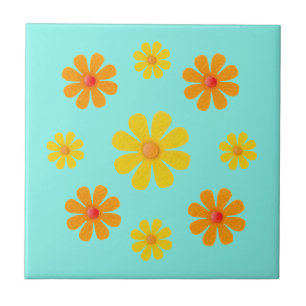 Carreau En Céramique Fleurs orangées printanières et jaunes pour cuisin