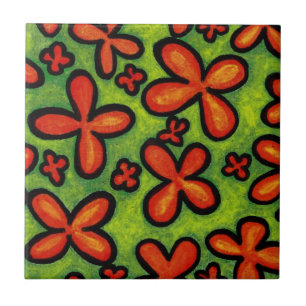 Carreau En Céramique Fleurs oranges dans le carreau de céramique
