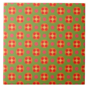 Carreau En Céramique Fleurs rouges et Pois de pavot rétro sur vert