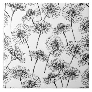 Carreau En Céramique Fleurs sauvages en noir et blanc