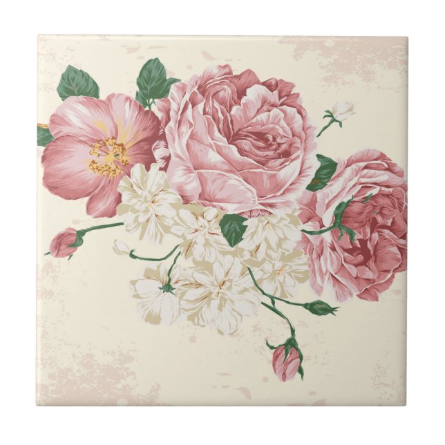Carreau En Céramique Fleurs vintages élégantes (Devant)