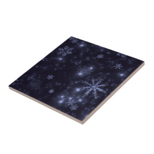 Carreau En Céramique Flocon de neige avec Arrière - plan bleu nuit