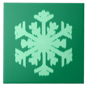 Carreau En Céramique Flocon de neige Ikat - Vert pin et menthe