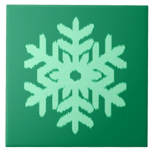 Carreau En Céramique Flocon de neige Ikat - Vert pin et menthe